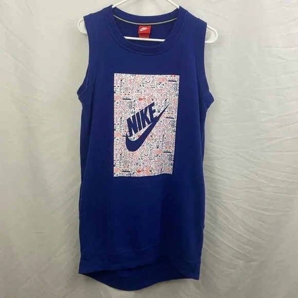 Nike Womens Blue Size Small Sweatshirt Sleeveless Dress - Picture 1 of 11